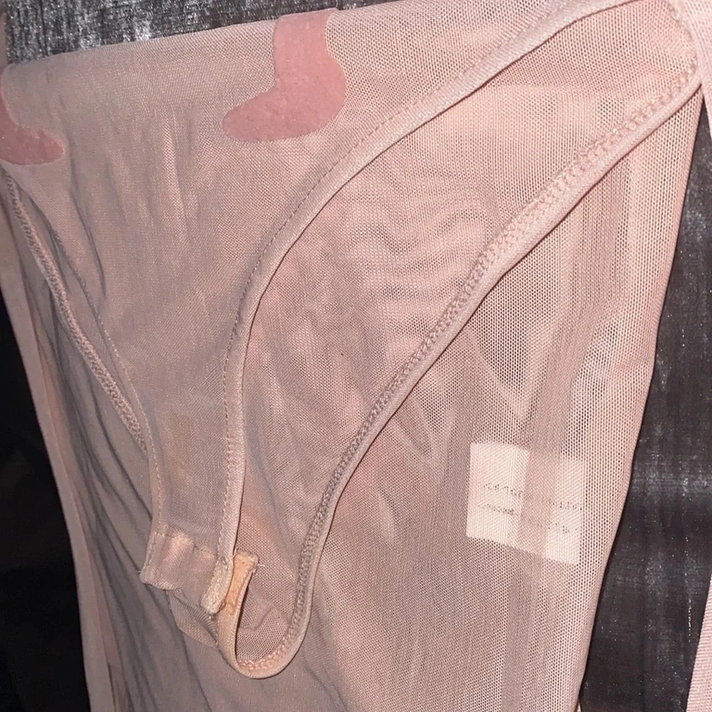 Zara Nude pink mesh flamingo detail bodysuit New Sz S - Picture 12 of 15